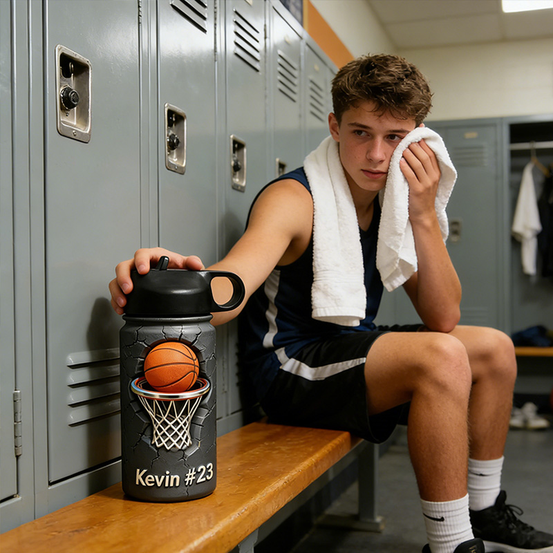 Personalized Basketball Water Bottle with Custom Name and Number for Basketball Enthusiasts Kids Teenager Back to School Gifts