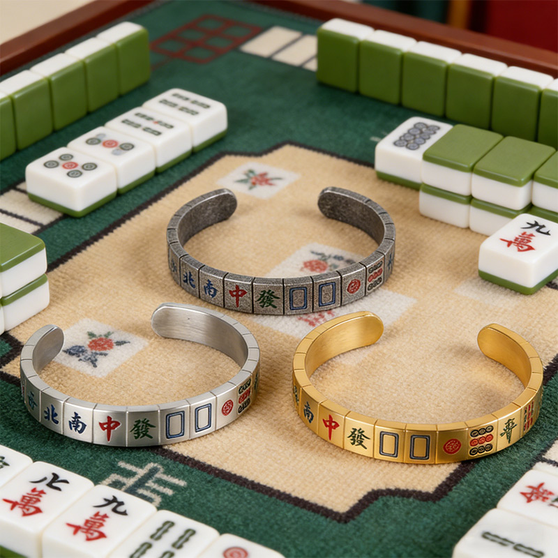 Titanium Steel Mahjong Bracelet Open-Style Bracelet for Mahjong Enthusiasts