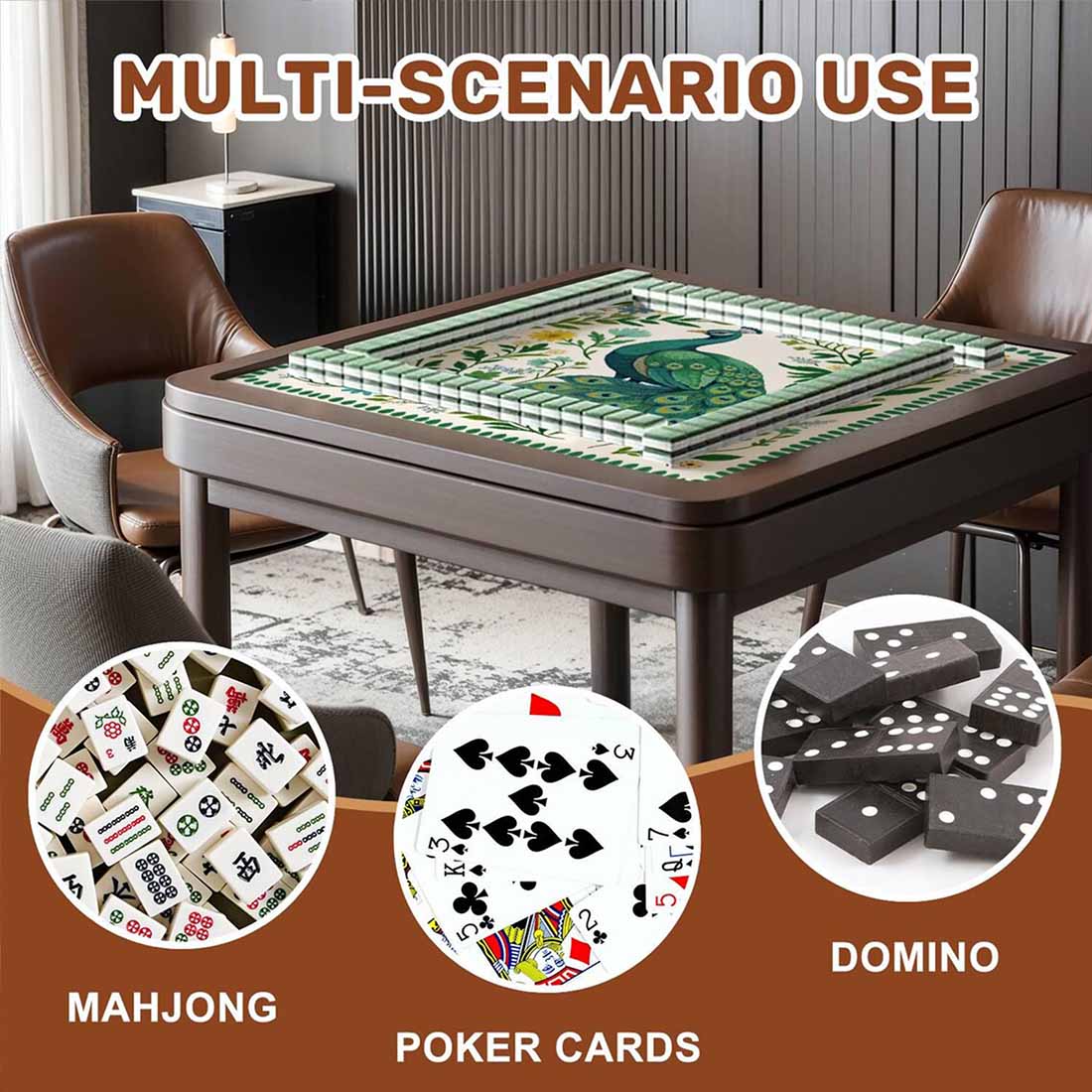 Preppy Chinoiserie Peacock Mahjong Mat Green Floral Tropical Game Night Tile Game Table Mat Gift for Players or Hosts