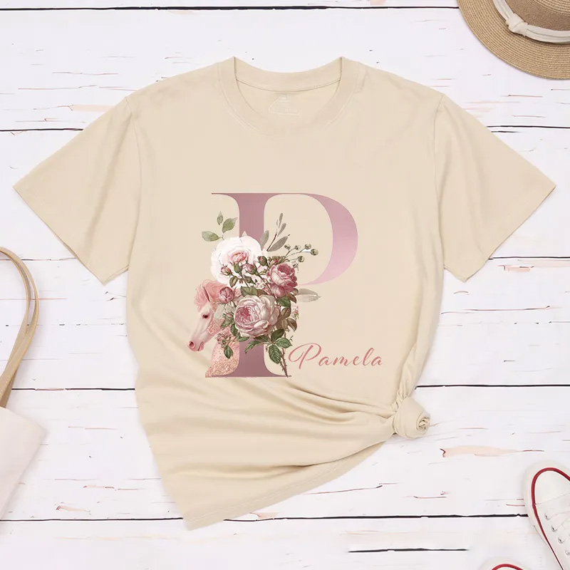 Personalized Horse Riding Initial Name Classic T-shirt for Women for Girls for Horse Lovers Riding Lovers Equestrian Lovers