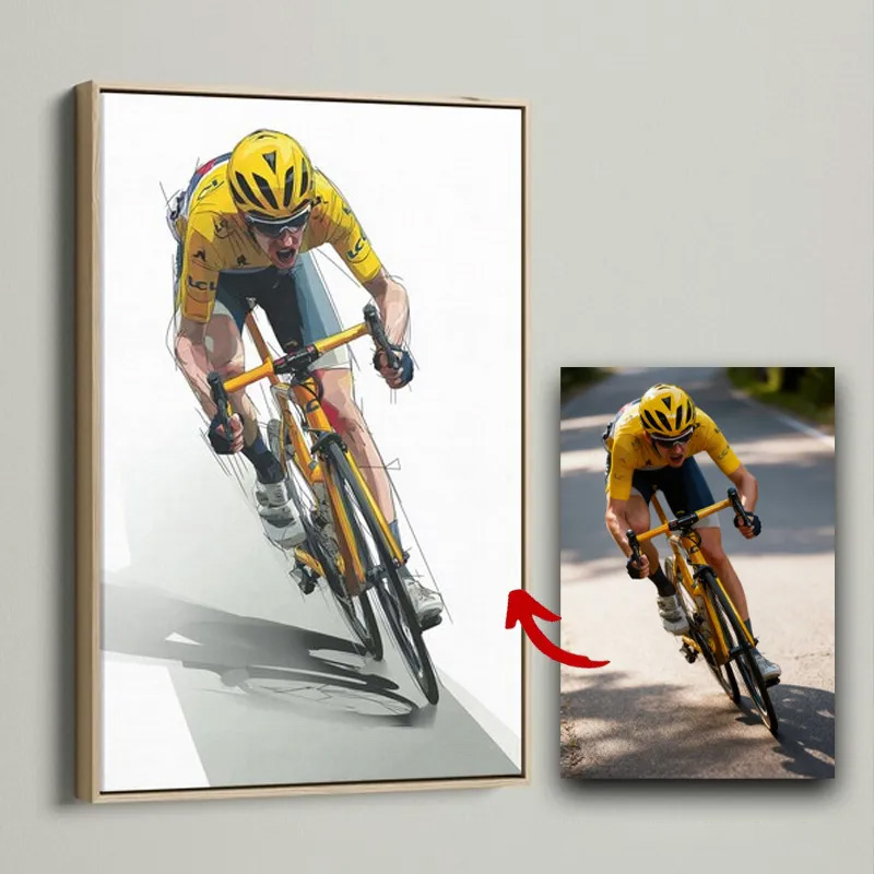 Personalized Bicycle Photo Portrait Bike Art Print Cycling Wall DecorAthlete Print Modern Home Decor Gift for Cyclist