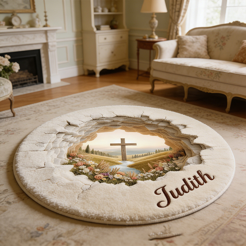 Personalize 3D Effect Easter Religious Cross Rug with Custom Name Home Decor Religious Rug for Prayer Spaces Easter Gift Religious Christian Gift