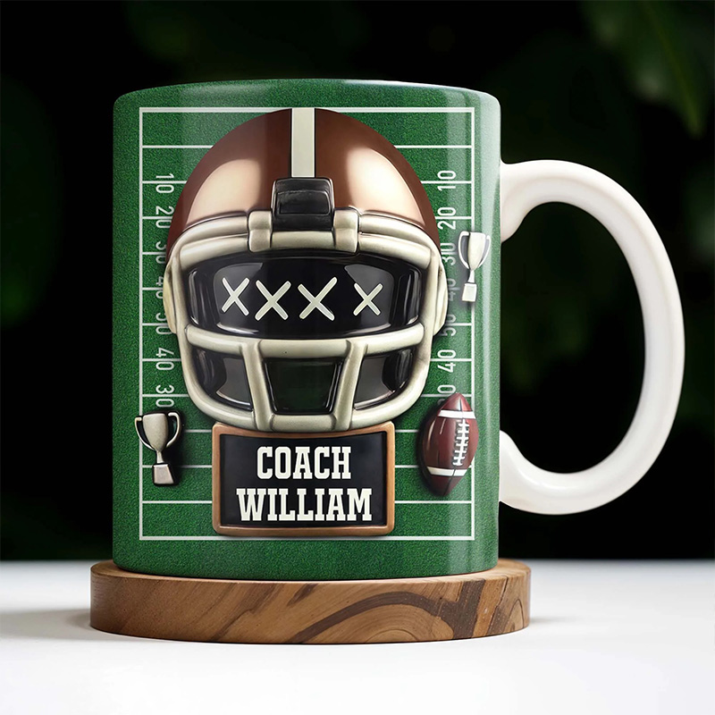 Personalized Football Coach Mug with Custom Name and Helmet Design  