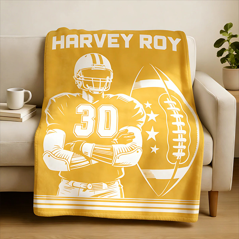 Personalize Your American Football Blanket with Custom Name and Number Design