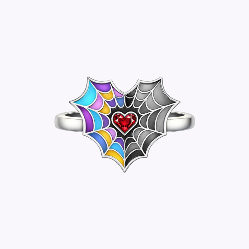 Personalized Birthstone Spiderweb Heart Ring Sterling Silver Ring Symbolic Jewelry Gift for Couples and Best Friends
