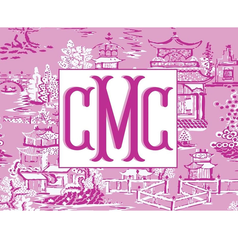 Personalized Mahjong Card Vinyl Stickers Chinoiserie Pagodas Fishtail Monogram