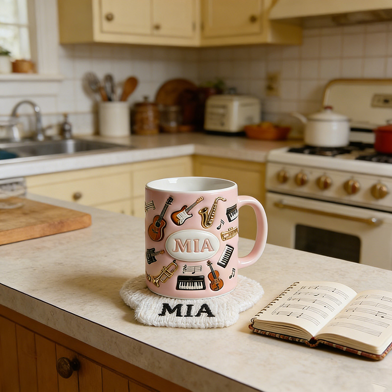 Personalized Inflatable Bubble-Style Musical Instrument Themed Mug Custom Style and Name for Music Lovers for Music Teacher