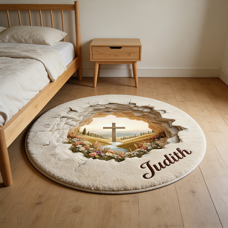 Personalize 3D Effect Easter Religious Cross Rug with Custom Name Home Decor Religious Rug for Prayer Spaces Easter Gift Religious Christian Gift