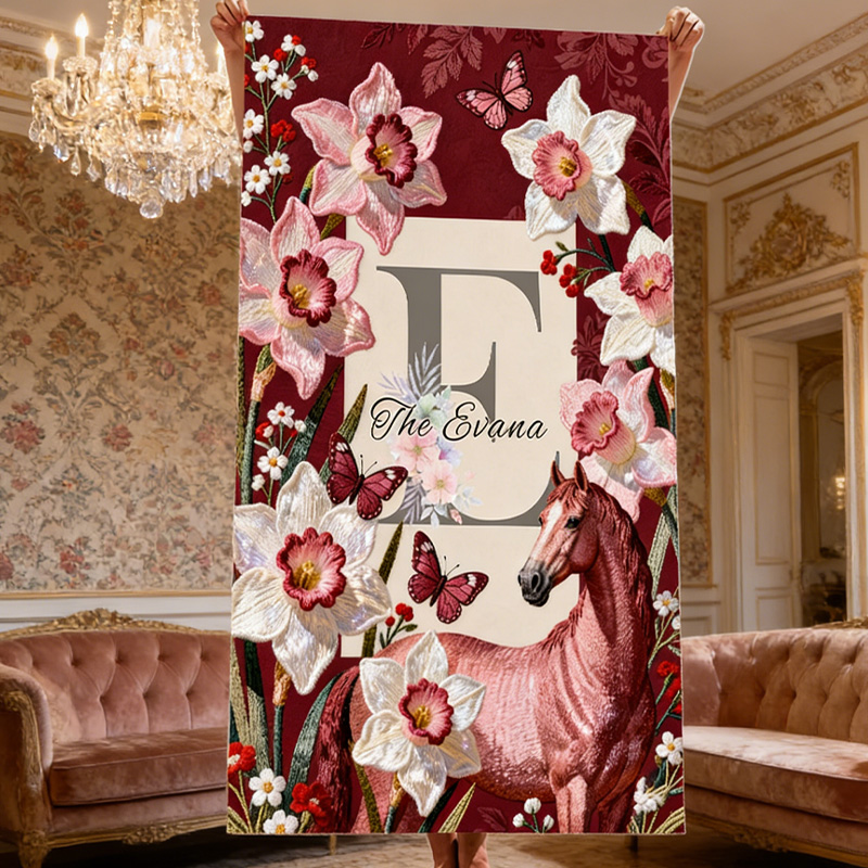 Personalized Monogram Equestrian Floral Horse Quick-Dry Microfiber Beach Towel Beach Party Birthday Gift for Equestrian Lovers