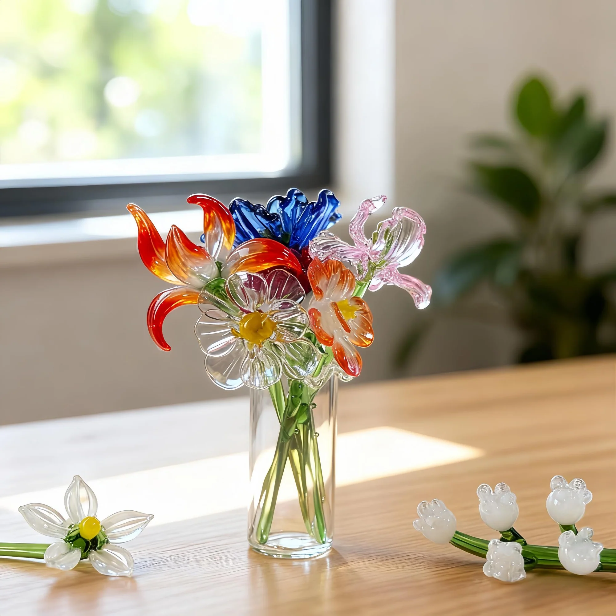 Personalized Glass Birth Month Flower Birth Flower Gift Hand Blown Spring Flower Glass Flower Bouquet Valentine's Day Gift For Her Home Decor