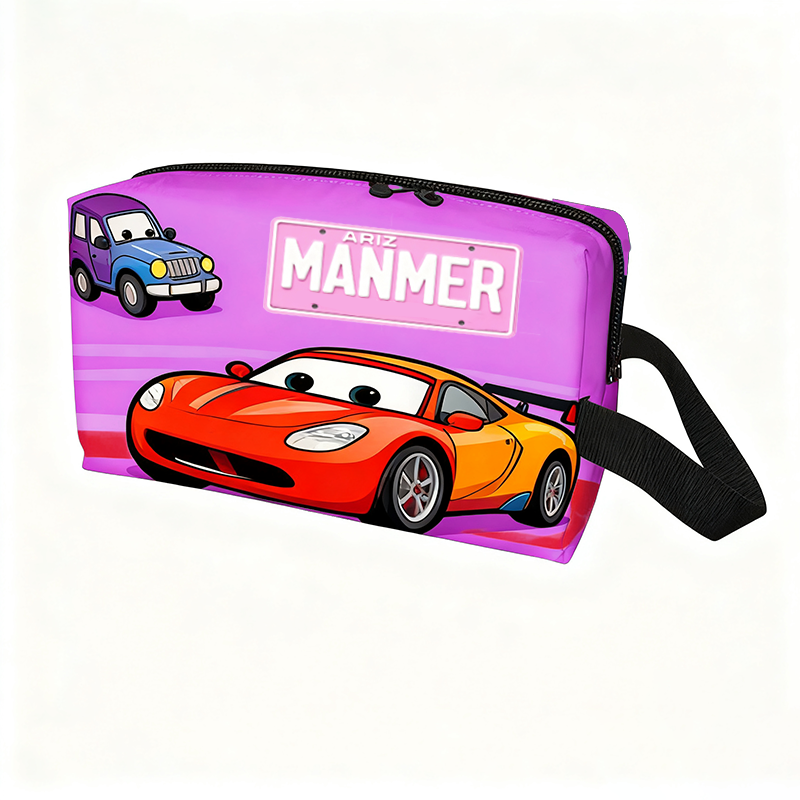 Personalized Cartoon Car Toiletry Bag with Custom Name Gift for Kids Cartoon Collectors