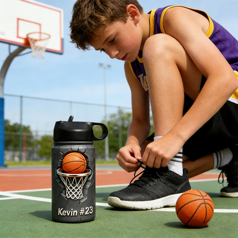Personalized Basketball Water Bottle with Custom Name and Number for Basketball Enthusiasts Kids Teenager Back to School Gifts