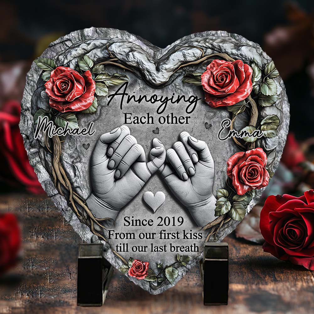 Personalized Couple From Our First Kiss Till Our Last Breath Heart Shaped Stone with Stand Custom Pinky Promise 3D Effect Stone Valentines Day Gift