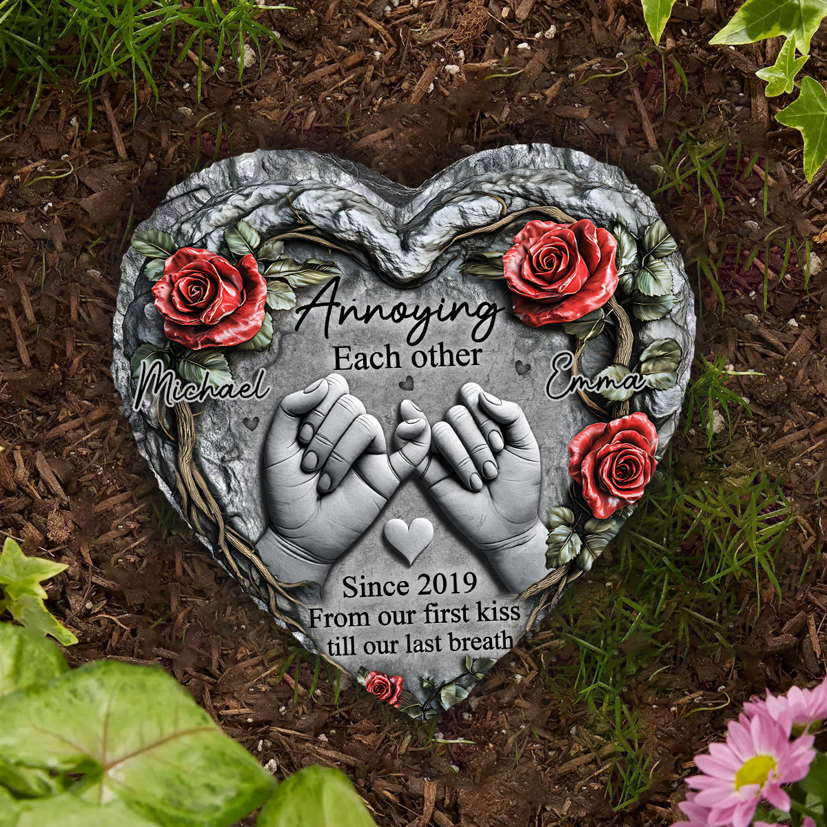 Personalized Couple From Our First Kiss Till Our Last Breath Heart Shaped Stone with Stand Custom Pinky Promise 3D Effect Stone Valentines Day Gift