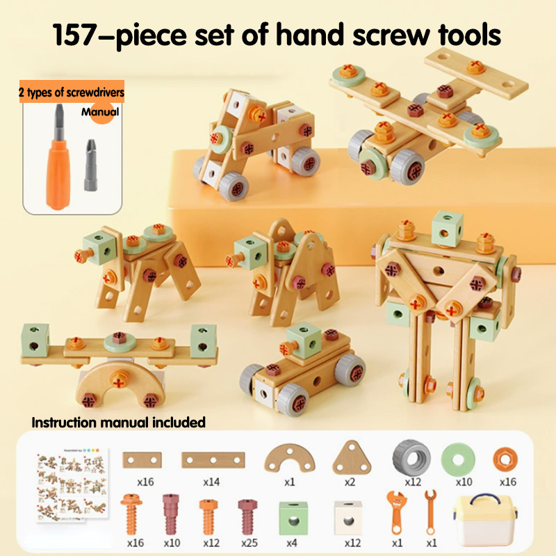 DIY three-dimensional platter screw screw assembly building block toys education Kids' Puzzle Toy Multi-Function Repair Kit Safe & Durable Tools with Storage Box for Children Boy Toys