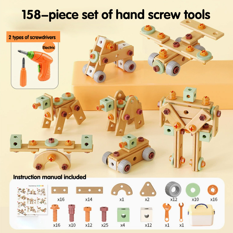 DIY three-dimensional platter screw screw assembly building block toys education Kids' Puzzle Toy Multi-Function Repair Kit Safe & Durable Tools with Storage Box for Children Boy Toys