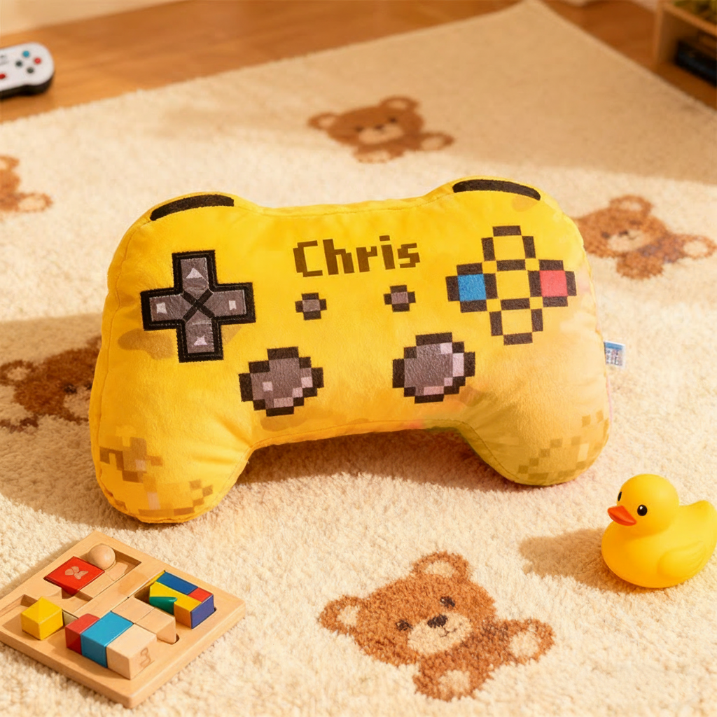 Personalized Graphic 3D Print Pixel Style Game Controller Shaped Pillow for Game Lovers Plush Pillow Christmas Gift for Kids