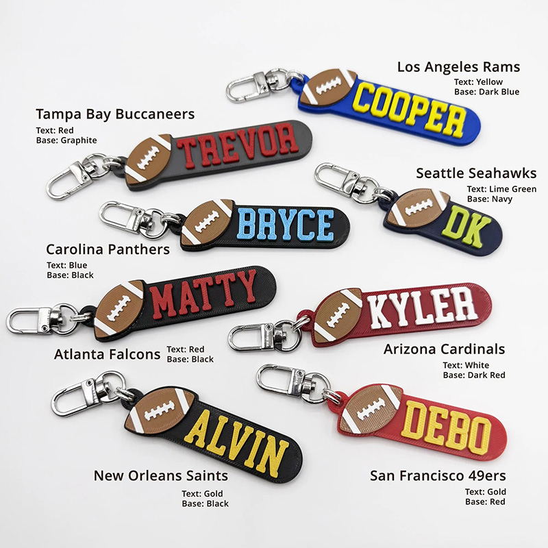 Personalized American Football 3D Printed Hard Plastic Keychains with Custom Your Name and Your Colors