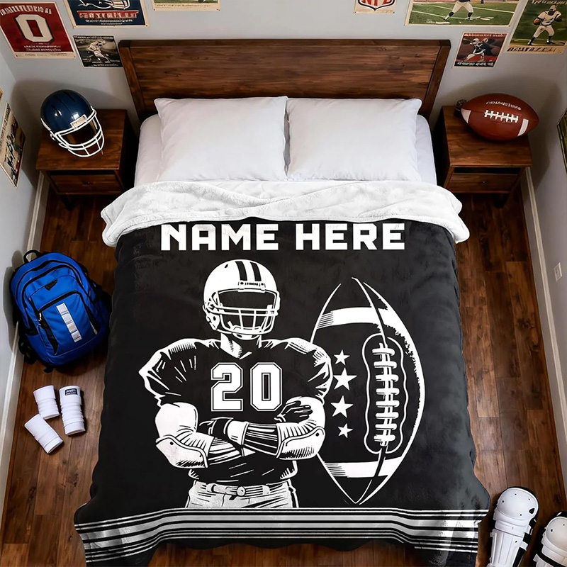 Personalize Your American Football Blanket with Custom Name and Number Design