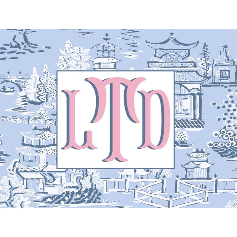 Personalized Mahjong Card Vinyl Stickers Chinoiserie Pagodas Fishtail Monogram