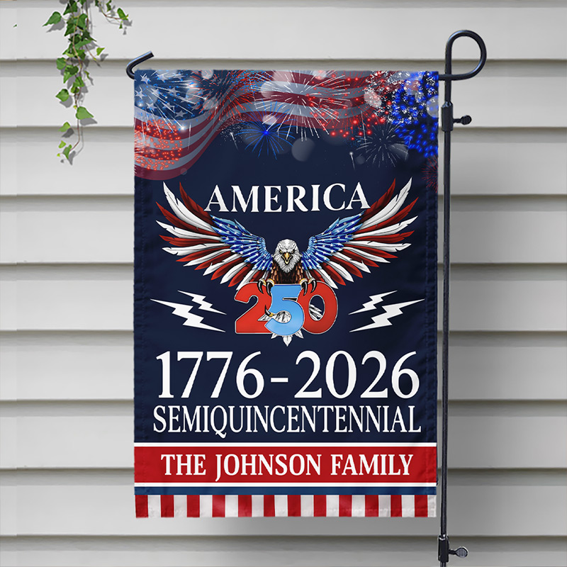 Personalized 250 Years America Semiquincentennial Garden Flag with Family Name