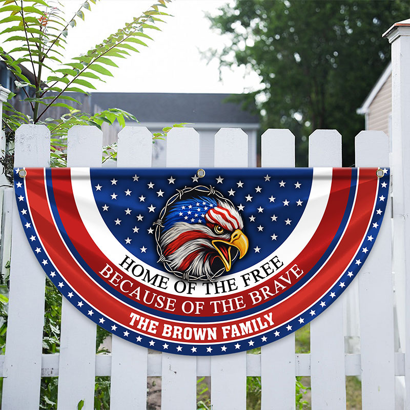 Personalized Family Name Home Of The Free Because Of The Brave Non-Pleated Fan Flag