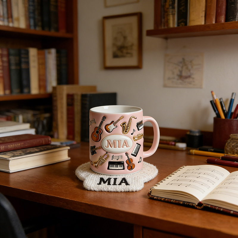 Personalized Inflatable Bubble-Style Musical Instrument Themed Mug Custom Style and Name for Music Lovers for Music Teacher