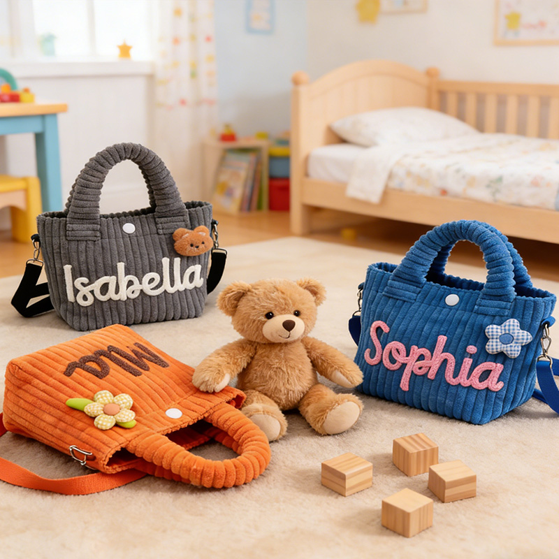 Personalized toddler crossbody bag small corduroy purse for daycare baby travel bag flower girl gift  for boy and girl preschool and birthday present