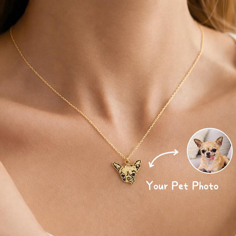 Personalized Engraved Pet Face Photo Portrait Necklace With Custom Photo for Memorial Gift, Couple Jewelry