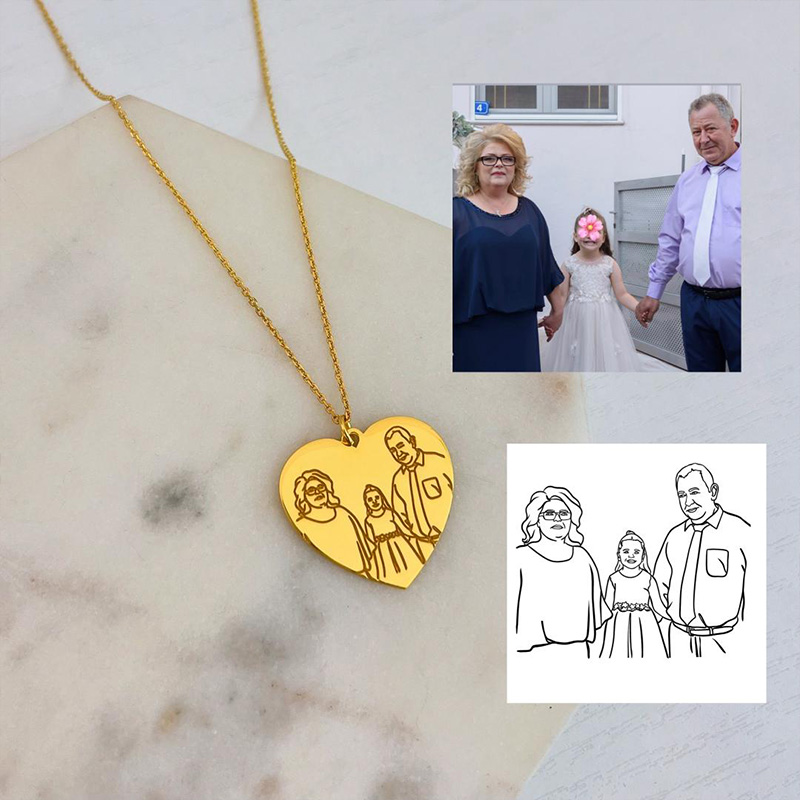Personalized Engraved Famliy Face Photo Heart Design Portrait Necklace With Custom Photo for Memorial Gift, Mother's Day Jewelry