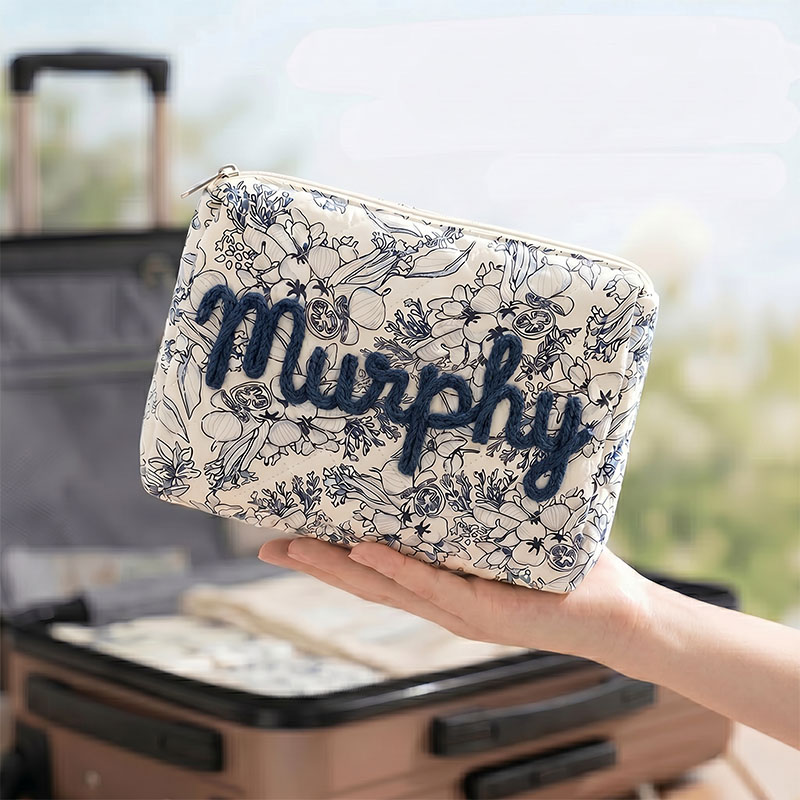 Personalized 3D Chenille Name Cotton Quilted Crochet Tool Storage Bag Large Small  Floral Crochet Tool Storage Bag Set Cute Coquette Pouch for Purse Aesthetic Cloth Flower Storage Bag Organizer