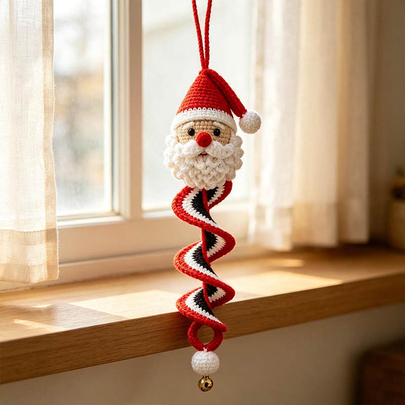 Christmas Crochet Ornament Kit, Soft Cotton Yarn DIY Spiral Santa Snowman Hanging Decor Material Pack, Holiday Craft Gift