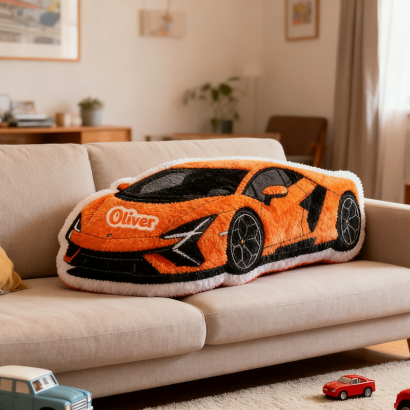 Personalized Sports Car-Shaped Pillow Customizable with Your Name Cool Gift for Boys Custom Name Graphic 3D Print Pillow 