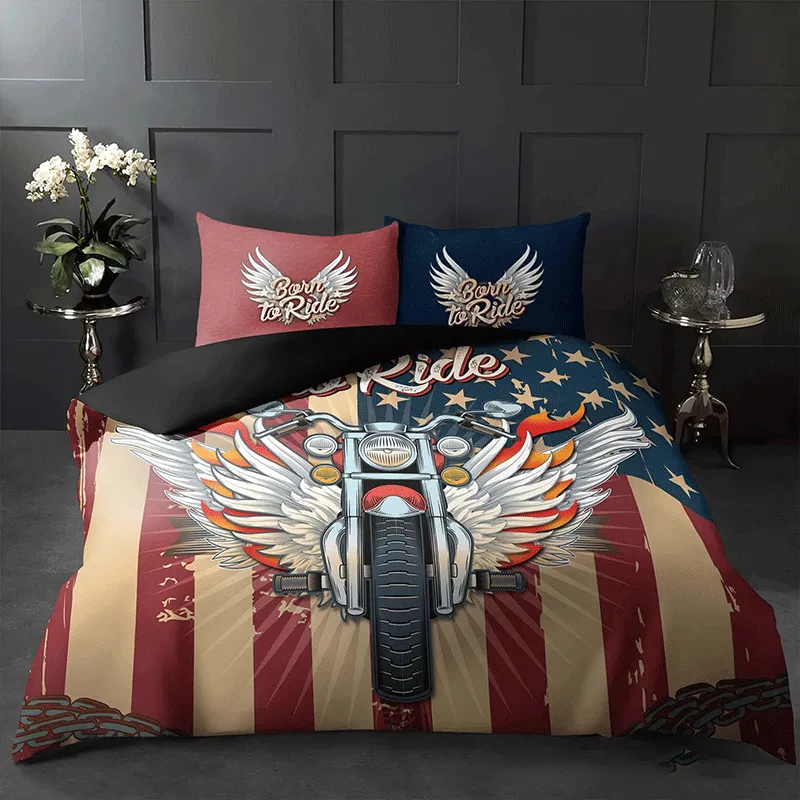 Personalized Born to Ride Duvet Cover Set Custom Chopper Style Comforter for Boys and Men Riders