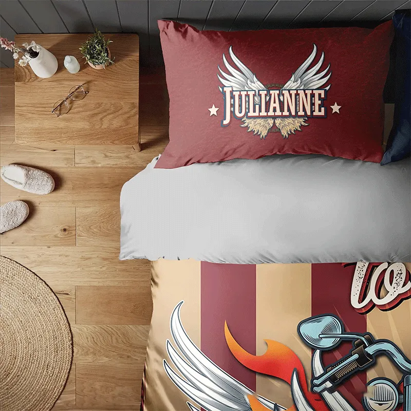 Personalized Born to Ride Duvet Cover Set Custom Chopper Style Comforter for Boys and Men Riders