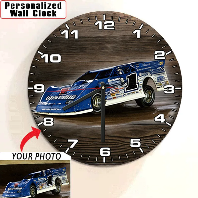 Personalized Racing Wall Clock Custom Photo Clock Unique Gift for Racers and Car Lovers