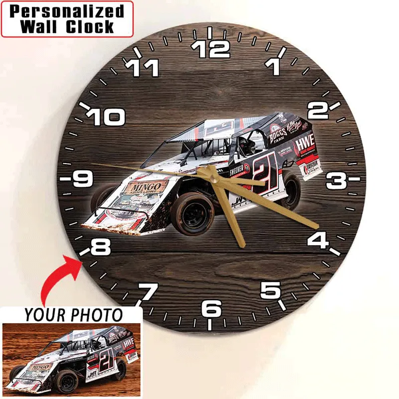 Personalized Racing Wall Clock Custom Photo Clock Unique Gift for Racers and Car Lovers