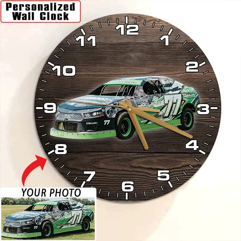 Personalized Racing Wall Clock Custom Photo Clock Unique Gift for Racers and Car Lovers