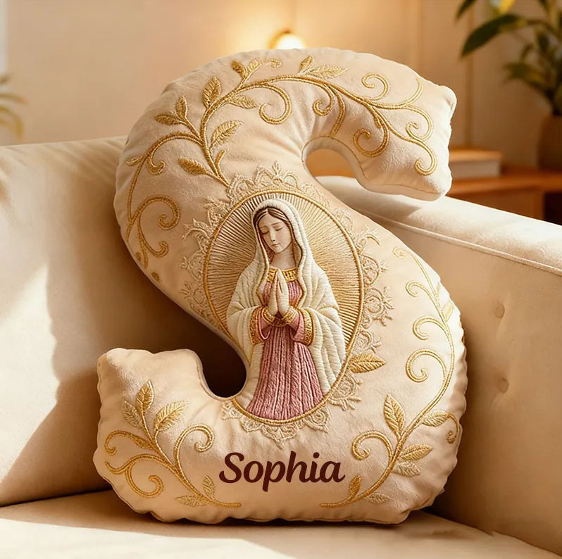 Personalized Believe Virgin Mary Letter Pillow with Custom Name Graphic 3D Print Pillow Home Decor Religious Gift Catholic Gift for Women