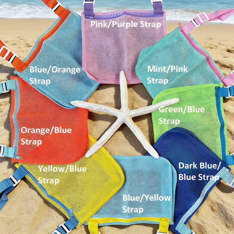 Personalized Seashell Zipper Mesh Back Pack Tote Custom Name and Shell Print Lightweight Washable Travel Pool Bag for Toddlers Kids Zip Beach Bag Monogrammed Backpack Sea Shell Bags Summer Pool Accessories