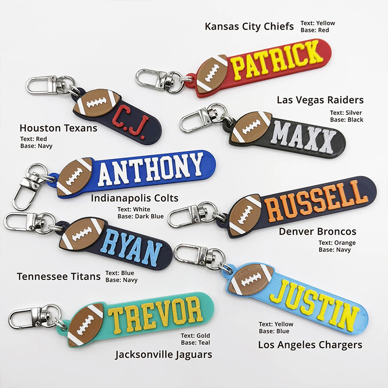 Personalized American Football 3D Printed Hard Plastic Keychains with Custom Your Name and Your Colors