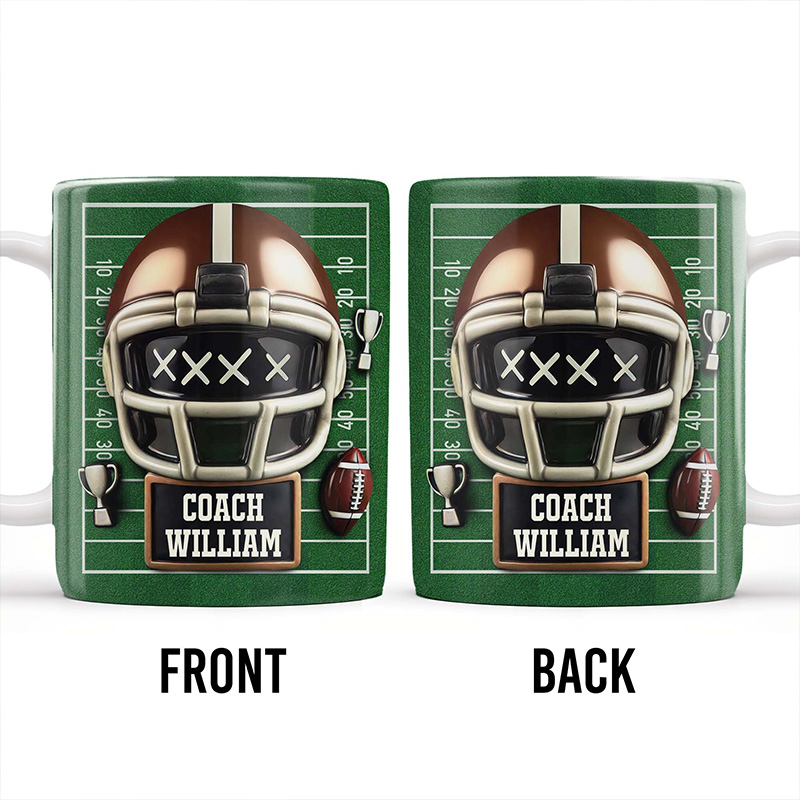 Personalized Football Coach Mug with Custom Name and Helmet Design  