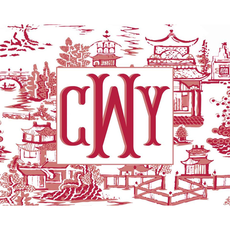 Personalized Mahjong Card Vinyl Stickers Chinoiserie Pagodas Fishtail Monogram