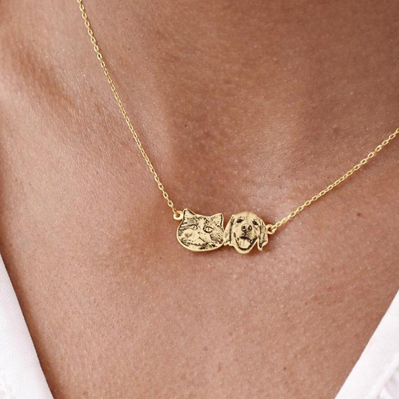 Personalized Engraved Couple Face Photo Portrait Necklace With Custom Photo for Memorial Gift, Couple Jewelry