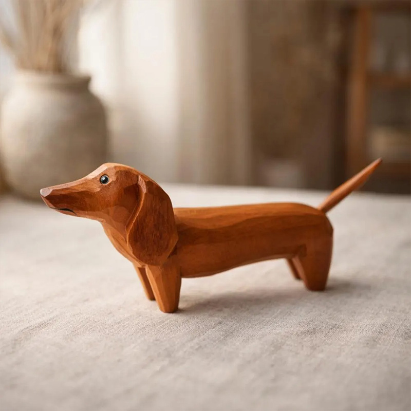 Hand-Carved Wooden Dachshund Figurine, Long Dog Sculpture,Sausage Dog Decor Minimalist Animal lovers gift