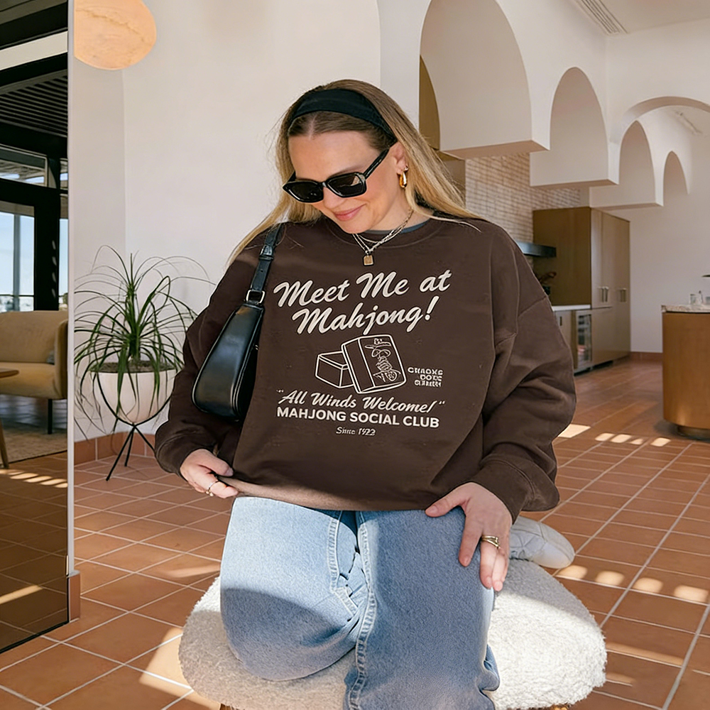 Funny Mahjong Sweatshirt Retro Social Club Crewneck Pullover Mahjong Gift for Women and Game Night Lovers