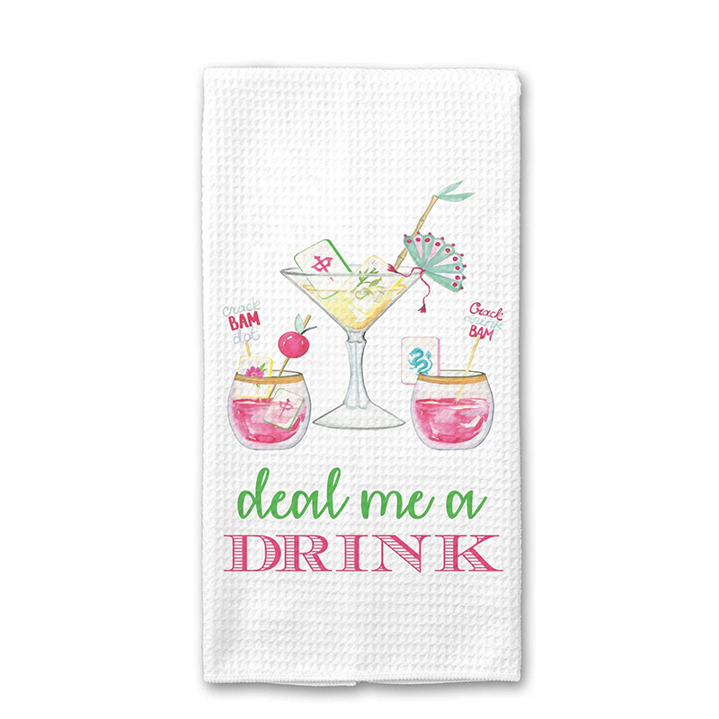 Personalized ”Deal Me A Drink“ MahjongTowel Mahjongg themed Towel Mahjong-themed Gift for Kitchen Mahjong Party Gift