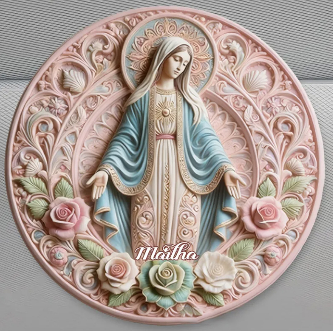 Personalized Virgin Mary God of Mother Pink Floral Car Visor Clip with Custom Name Car Decor Religious Gift Catholic Gift for Women