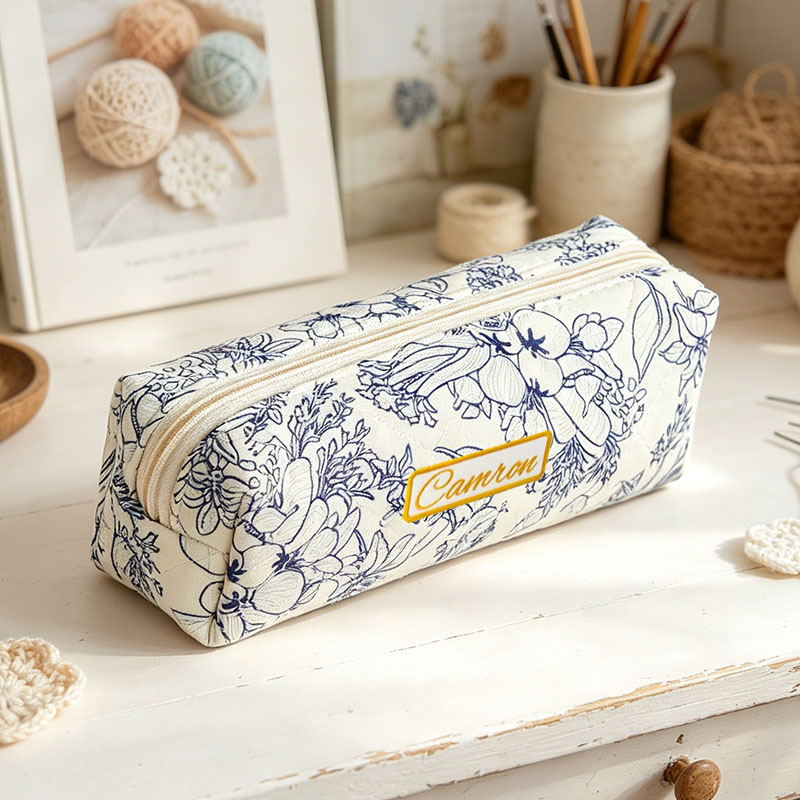 Personalized Embroidered Name Cotton Quilted Crochet Tool Storage Bag Large Small  Floral Crochet Tool Storage Bag Set Cute Coquette Pouch for Purse Aesthetic Cloth Flower Storage Bag Organizer