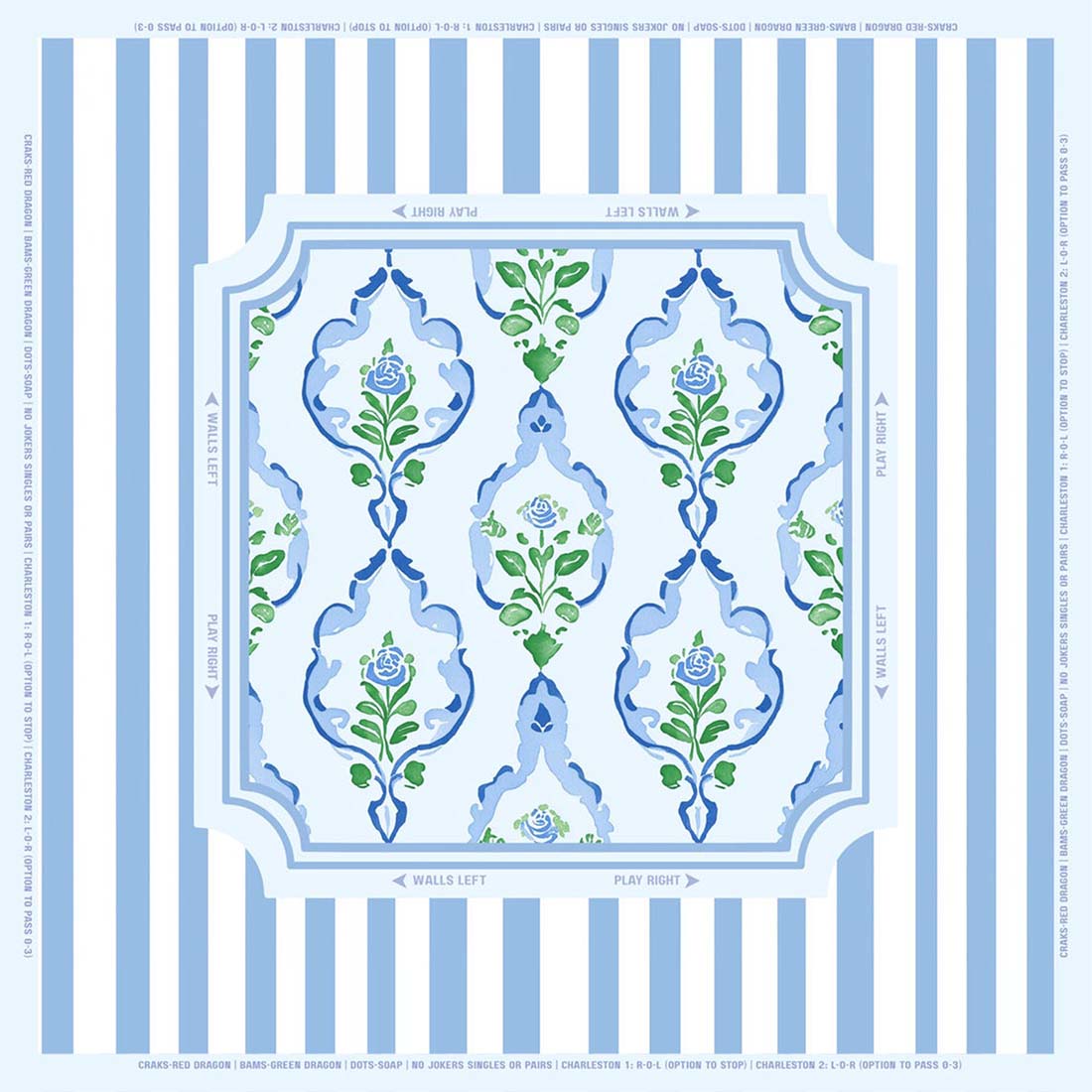 Mahjong Mat Chinoiserie Blue and Green Neoprene Instructional Table Mat